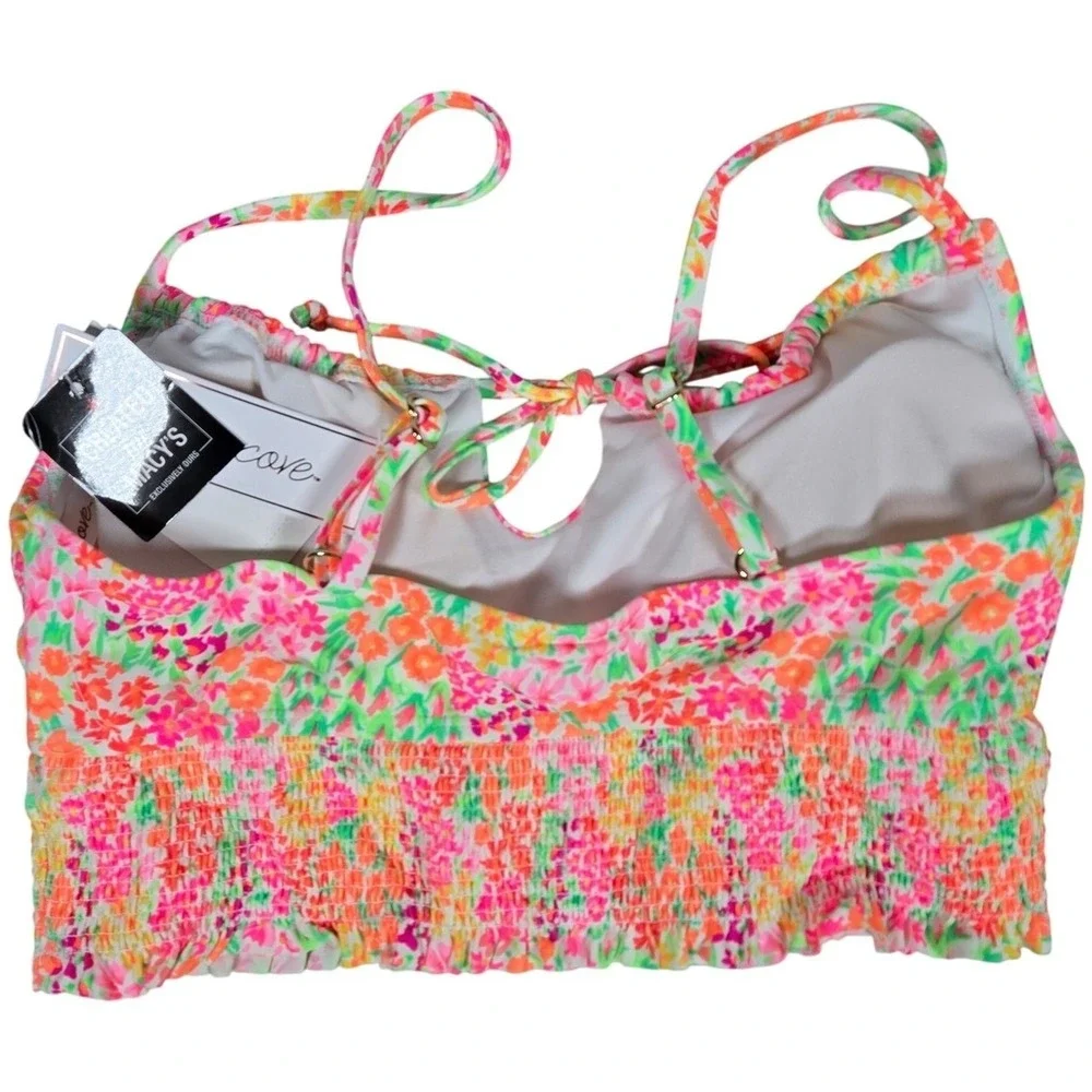 Salt + Cove Juniors Sun Floral Garden Smocked Cami Bikini Swim Top in Neon M NWT